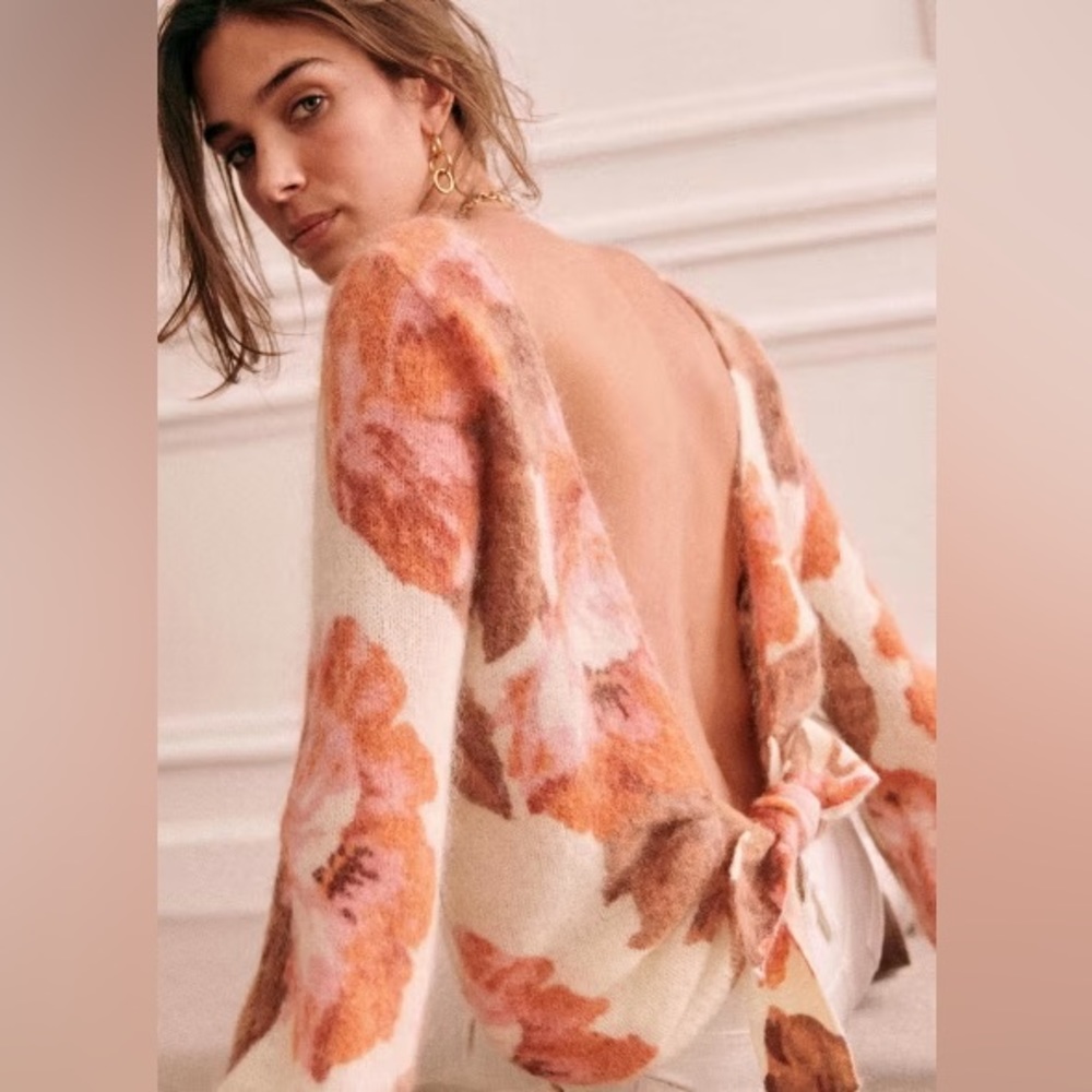Sézane Alban Open Back Floral Sweater - Rare!